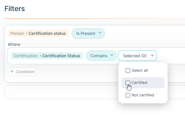 MIv2 Certification Status Filters